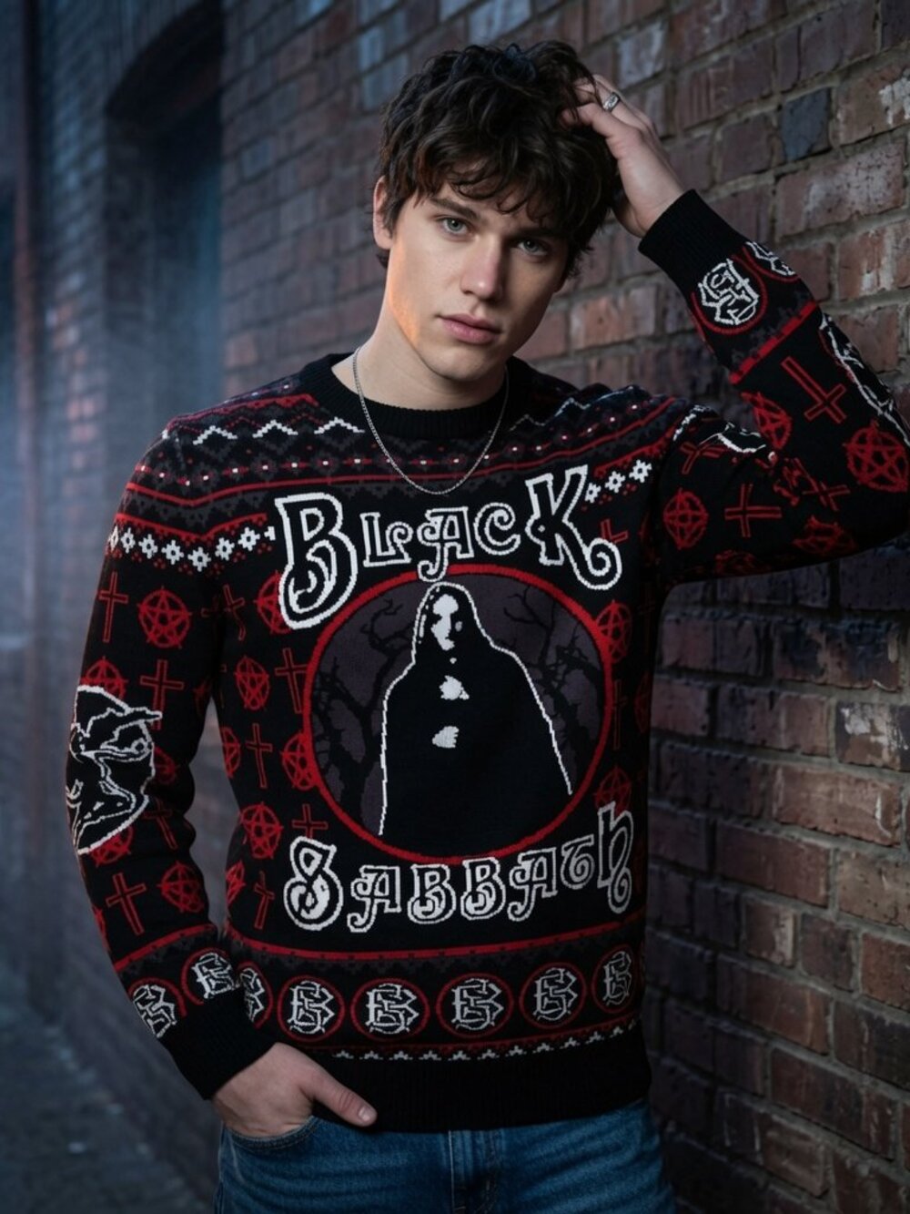 Rare Ozzy Osbourne 2016 Bravado Black Sabbath Cloaked Woman Ugly Xmas Sweater-SM
